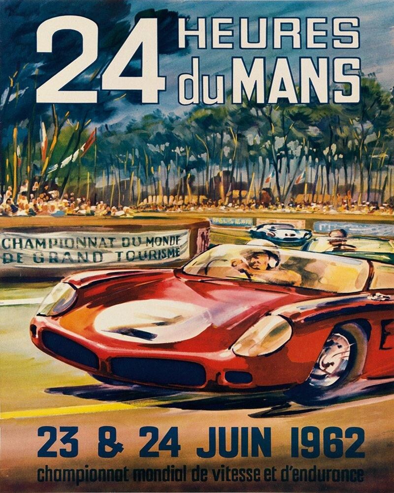 Car Le Mans 24 Hours 1962 Autombile Speed Race Sport Vintage Poster Repro FREE SHIPPING in USA Standard Image Sizes for Framing